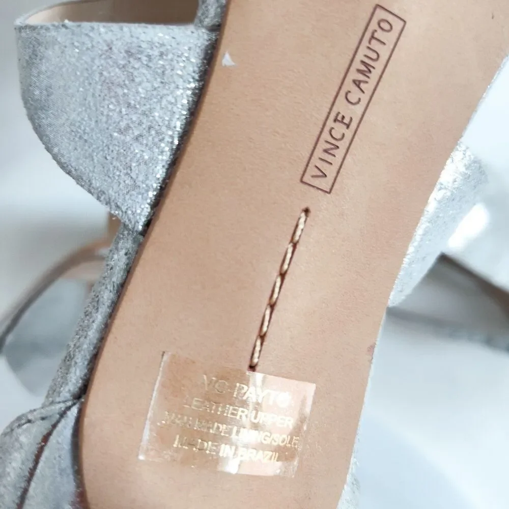 New Vince Camuto Sandals Size 10‎ Leather Silver Formal Strappy Heels Payto Gala